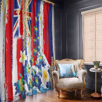 Hawaiian Sea Turtles and Plumeria Window Curtain with Lei and Flag Grunge Style
