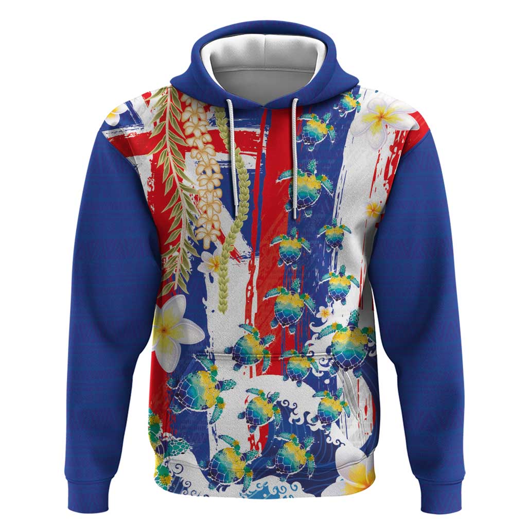 Hawaiian Sea Turtles and Plumeria Zip Hoodie with Lei and Flag Grunge Style LT03 Pullover Hoodie Multicolor - Polynesian Pride