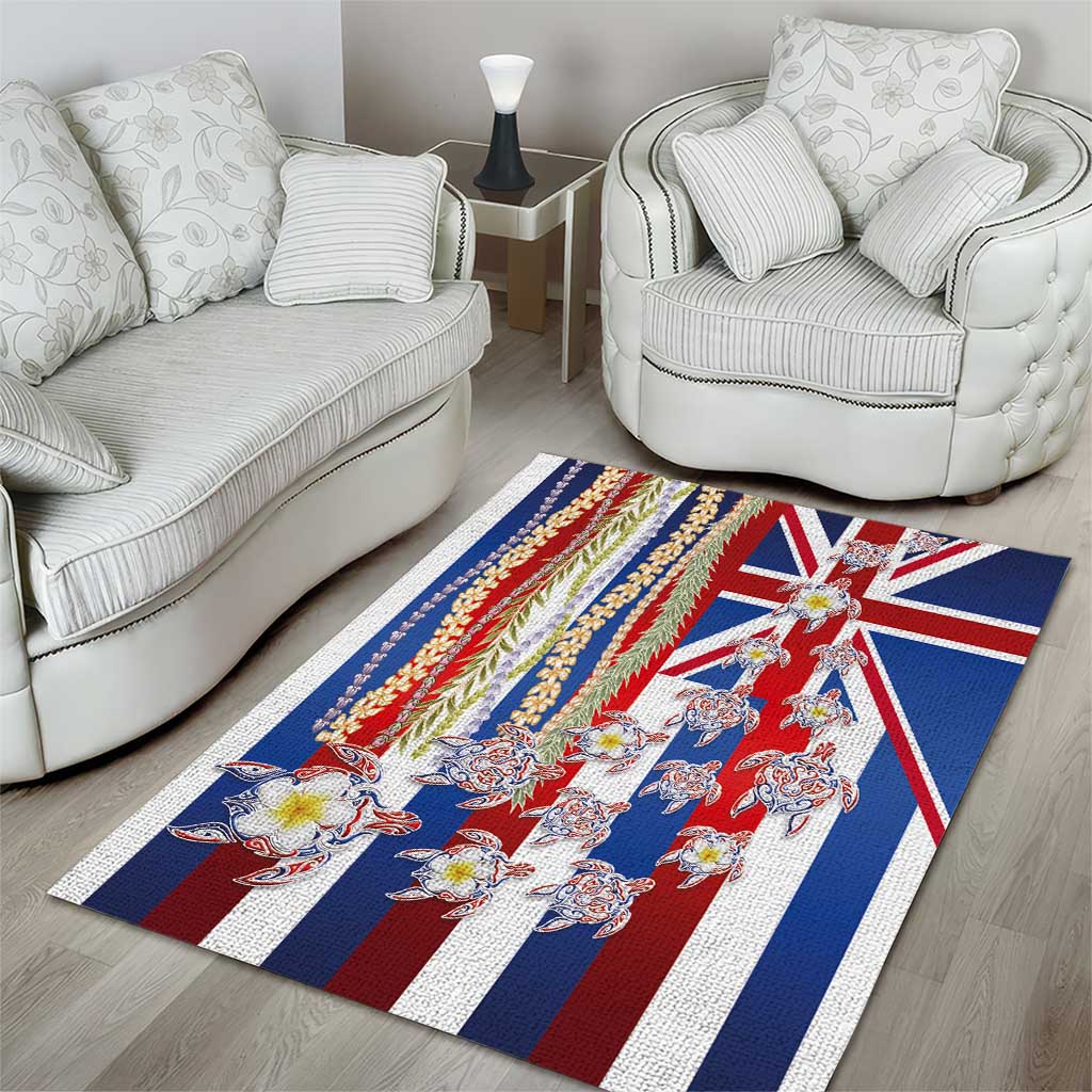 Hawaiian Polynesian Tribal Turtles Area Rug with Lei and Flag Style