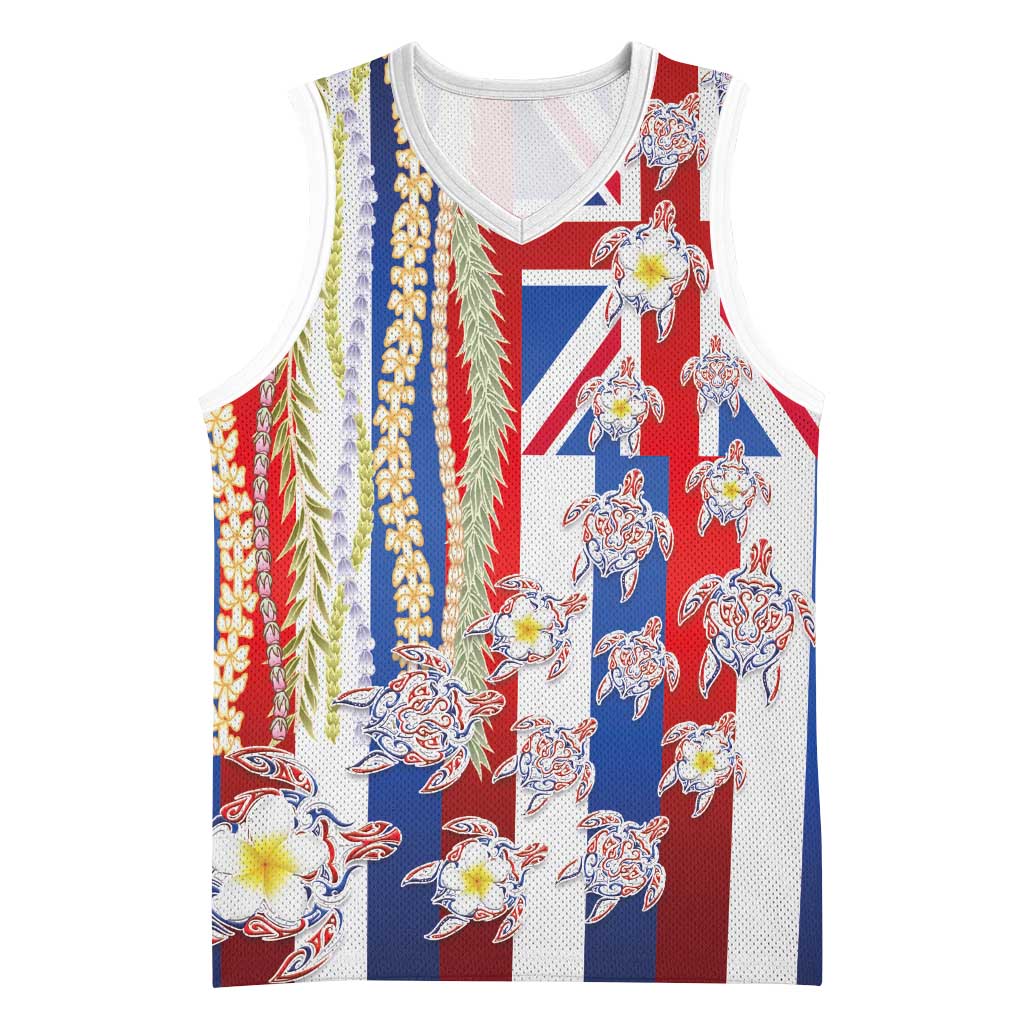 Hawaiian Polynesian Tribal Turtles Basketball Jersey with Lei and Flag Style
