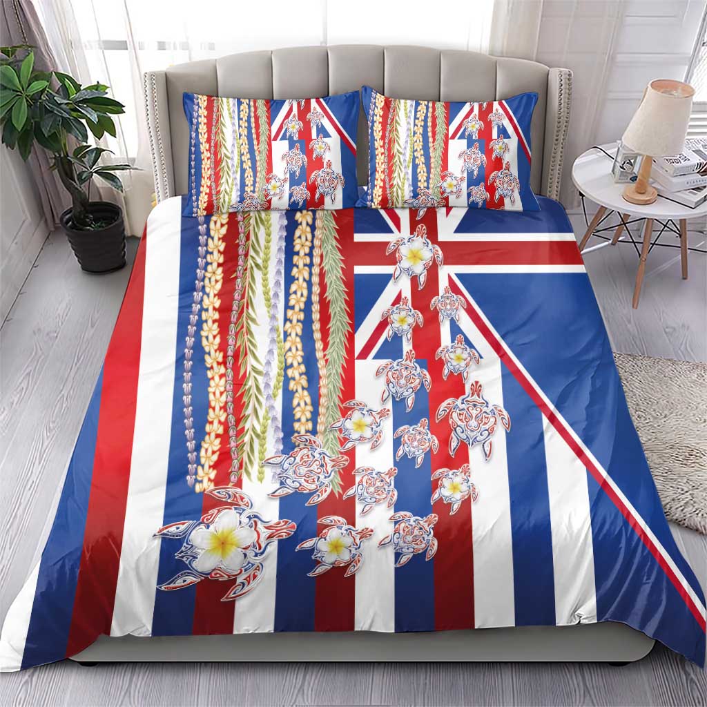 Hawaiian Polynesian Tribal Turtles Bedding Set with Lei and Flag Style