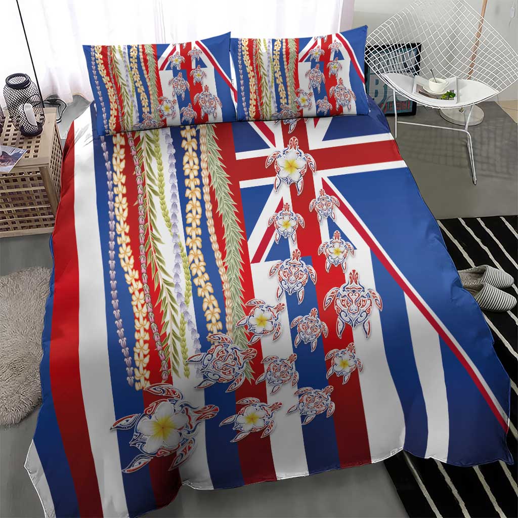 Hawaiian Polynesian Tribal Turtles Bedding Set with Lei and Flag Style