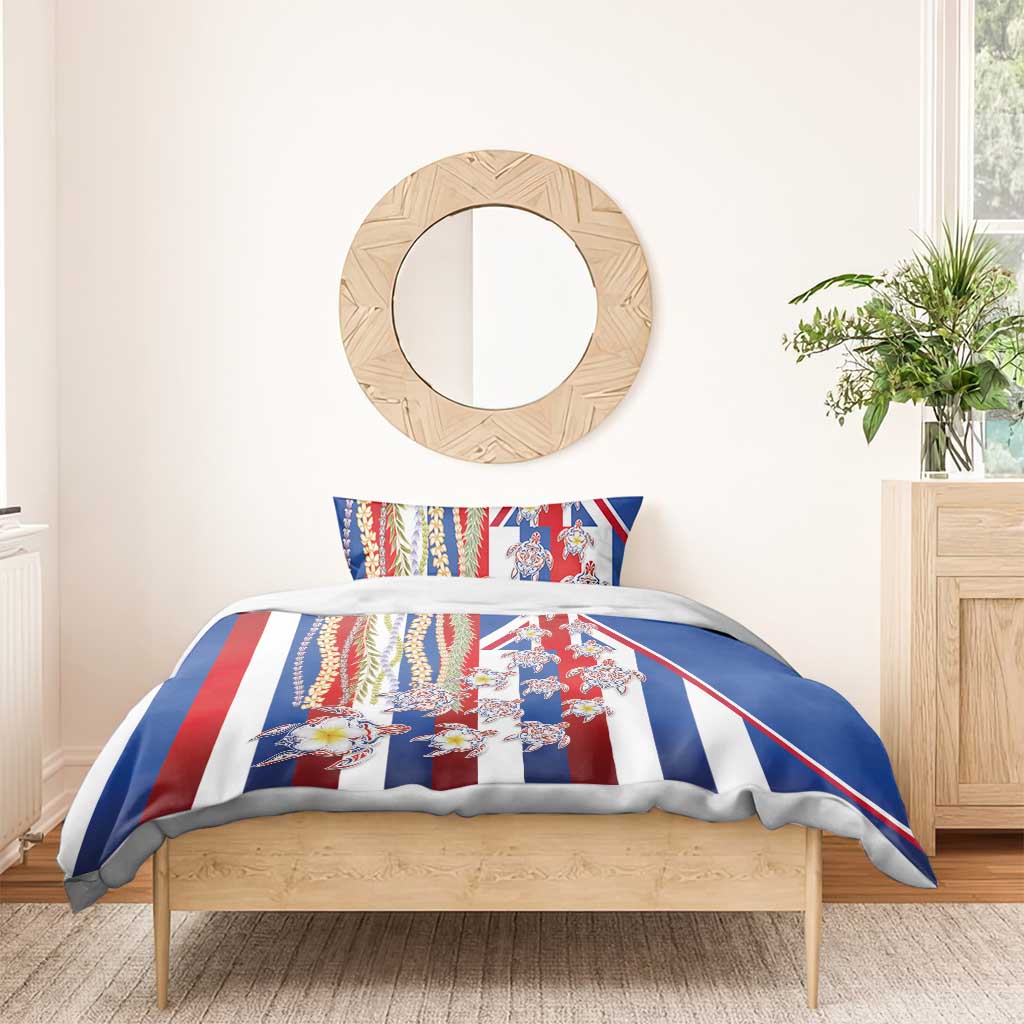 Hawaiian Polynesian Tribal Turtles Bedding Set with Lei and Flag Style