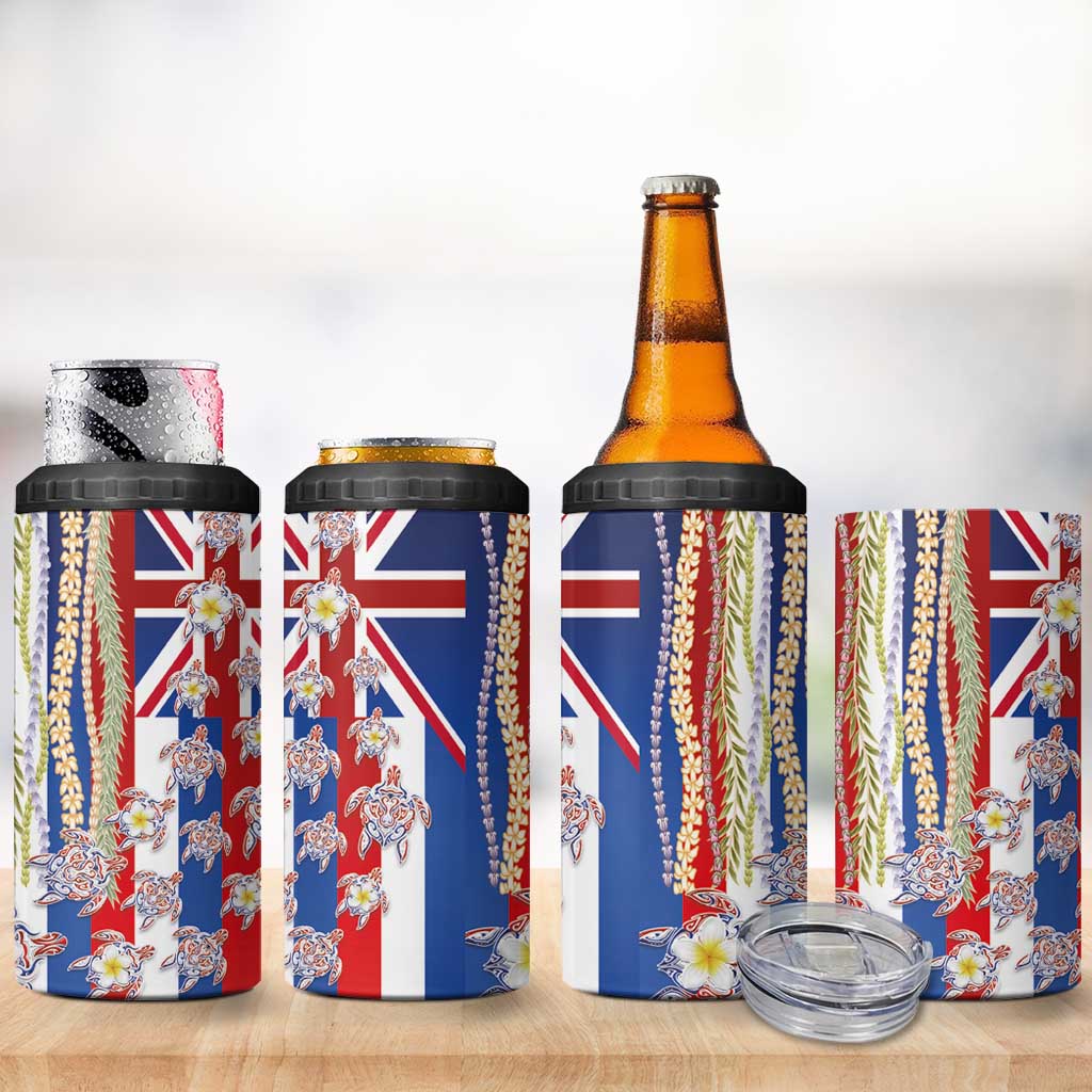 Hawaiian Polynesian Tribal Turtles 4 in 1 Can Cooler Tumbler with Lei and Flag Style LT03 - Polynesian Pride