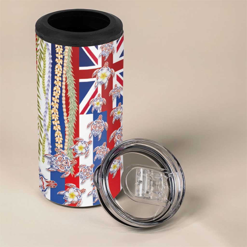 Hawaiian Polynesian Tribal Turtles 4 in 1 Can Cooler Tumbler with Lei and Flag Style LT03 - Polynesian Pride