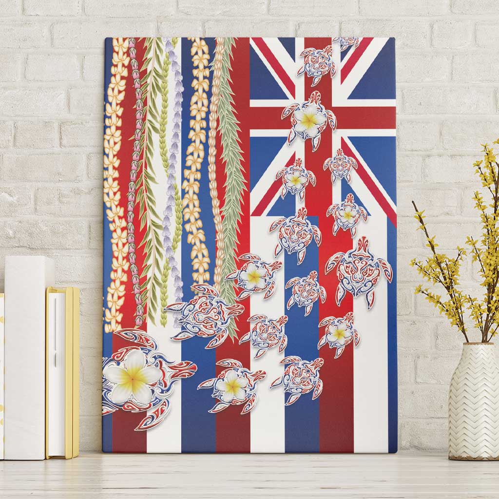 Hawaiian Polynesian Tribal Turtles Canvas Wall Art with Lei and Flag Style