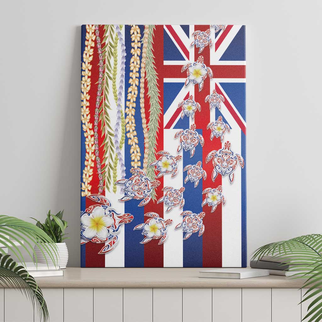 Hawaiian Polynesian Tribal Turtles Canvas Wall Art with Lei and Flag Style