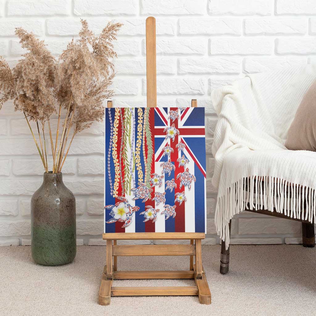 Hawaiian Polynesian Tribal Turtles Canvas Wall Art with Lei and Flag Style