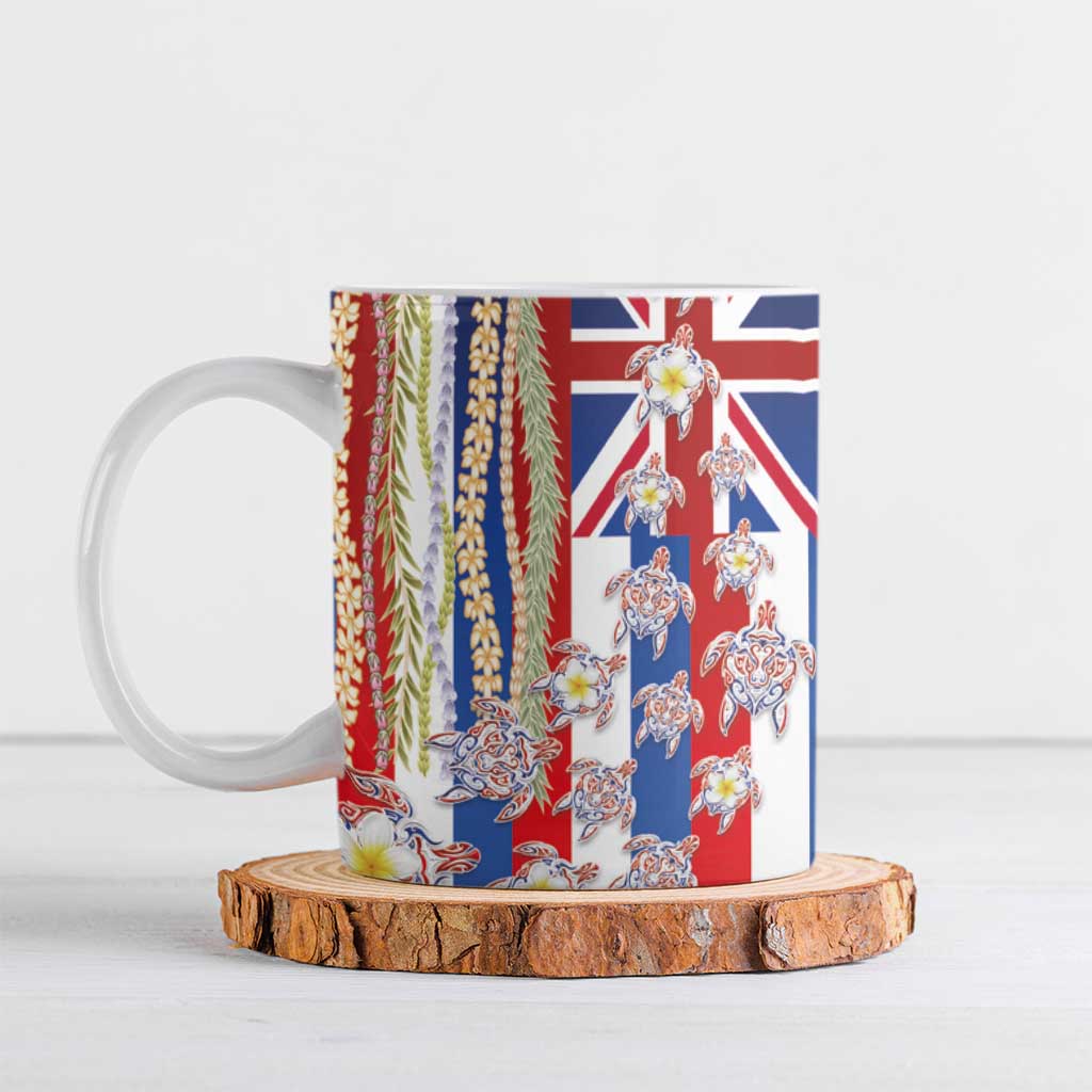 Hawaiian Polynesian Tribal Turtles Ceramic Mug with Lei and Flag Style