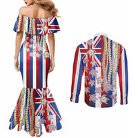 Hawaiian Polynesian Tribal Turtles Couples Matching Mermaid Dress and Long Sleeve Button Shirt with Lei and Flag Style LT03 - Polynesian Pride