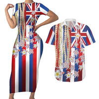 Hawaiian Polynesian Tribal Turtles Couples Matching Short Sleeve Bodycon Dress and Hawaiian Shirt with Lei and Flag Style LT03 Multicolor - Polynesian Pride