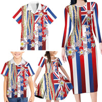 Hawaiian Polynesian Tribal Turtles Family Matching Long Sleeve Bodycon Dress and Hawaiian Shirt with Lei and Flag Style LT03 - Polynesian Pride