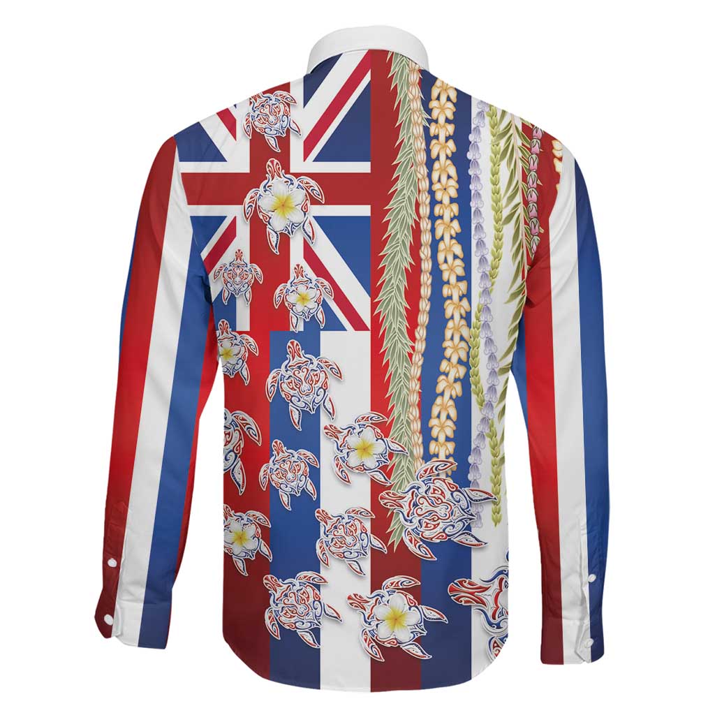 Hawaiian Polynesian Tribal Turtles Family Matching Long Sleeve Bodycon Dress and Hawaiian Shirt with Lei and Flag Style LT03 - Polynesian Pride