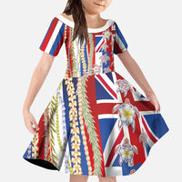 Hawaiian Polynesian Tribal Turtles Family Matching Mermaid Dress and Hawaiian Shirt with Lei and Flag Style LT03 Daughter's Dress Multicolor - Polynesian Pride