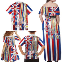 Hawaiian Polynesian Tribal Turtles Family Matching Off Shoulder Maxi Dress and Hawaiian Shirt with Lei and Flag Style LT03 - Polynesian Pride