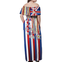 Hawaiian Polynesian Tribal Turtles Family Matching Off Shoulder Maxi Dress and Hawaiian Shirt with Lei and Flag Style LT03 - Polynesian Pride
