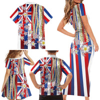Hawaiian Polynesian Tribal Turtles Family Matching Short Sleeve Bodycon Dress and Hawaiian Shirt with Lei and Flag Style LT03 - Polynesian Pride