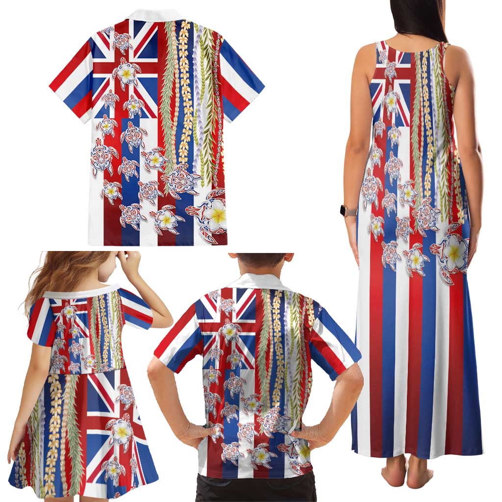 Hawaiian Polynesian Tribal Turtles Family Matching Tank Maxi Dress and Hawaiian Shirt with Lei and Flag Style LT03 - Polynesian Pride