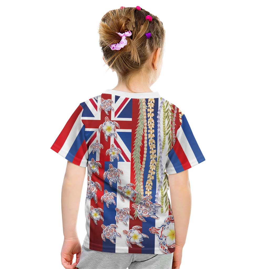 Hawaiian Polynesian Tribal Turtles Kid T Shirt with Lei and Flag Style