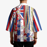 Hawaiian Polynesian Tribal Turtles Kimono with Lei and Flag Style