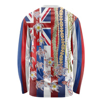 Hawaiian Polynesian Tribal Turtles Long Sleeve Shirt with Lei and Flag Style