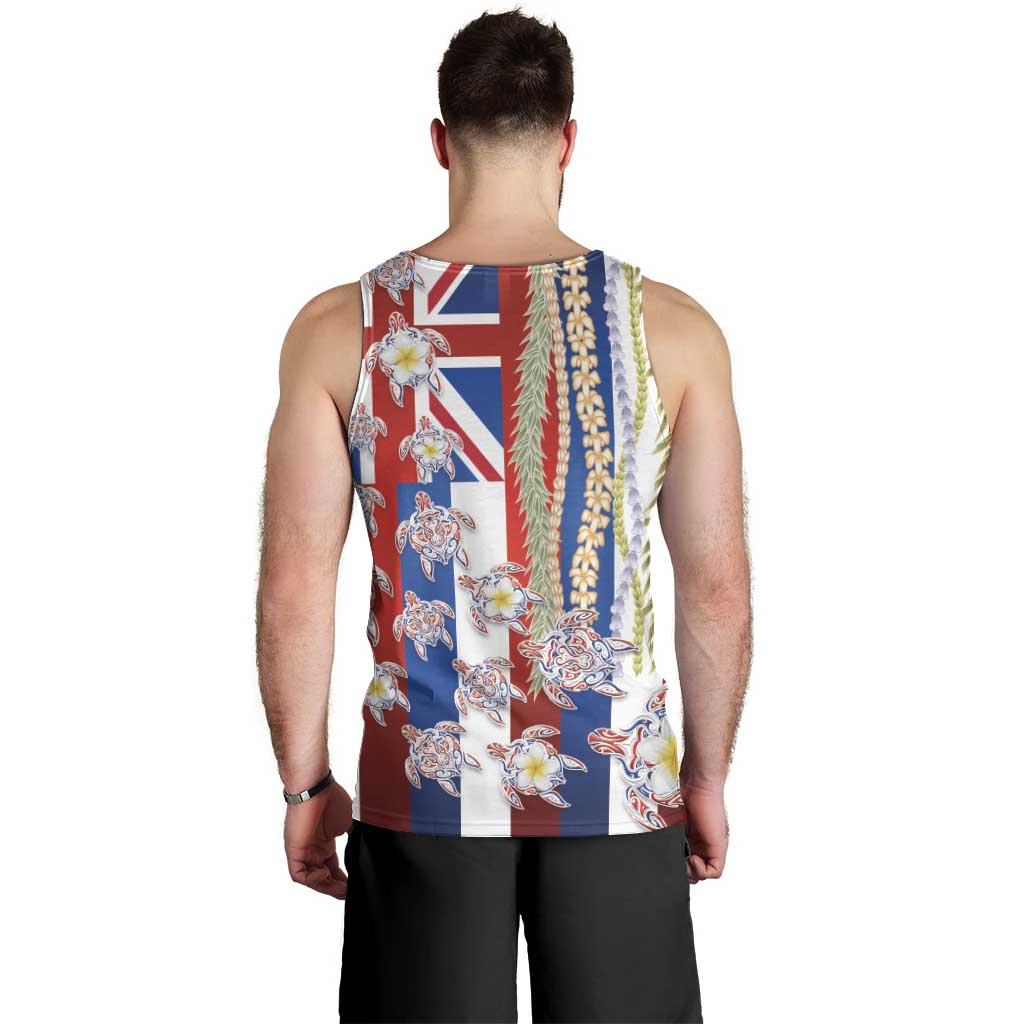 Hawaiian Polynesian Tribal Turtles Men Tank Top with Lei and Flag Style