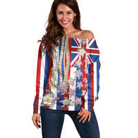 Hawaiian Polynesian Tribal Turtles Off Shoulder Sweater with Lei and Flag Style LT03 Women Multicolor - Polynesian Pride