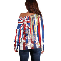 Hawaiian Polynesian Tribal Turtles Off Shoulder Sweater with Lei and Flag Style LT03 - Polynesian Pride