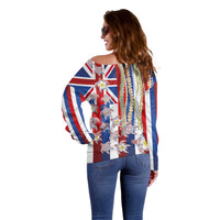 Hawaiian Polynesian Tribal Turtles Off Shoulder Sweater with Lei and Flag Style LT03 - Polynesian Pride