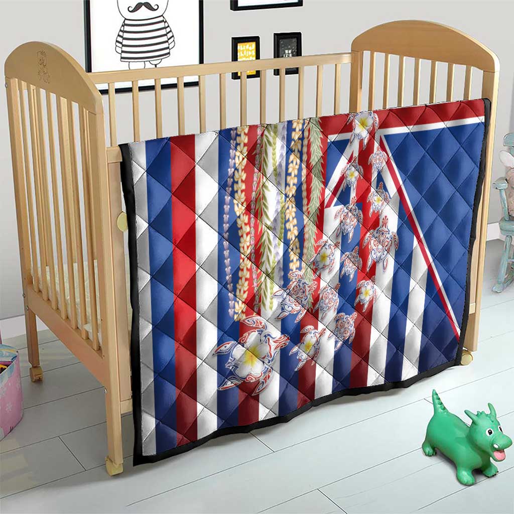 Hawaiian Polynesian Tribal Turtles Quilt with Lei and Flag Style