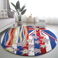 Hawaiian Polynesian Tribal Turtles Round Carpet with Lei and Flag Style