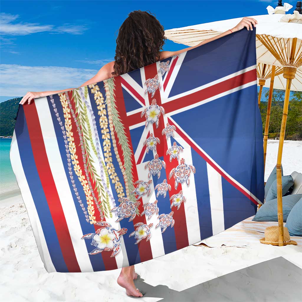 Hawaiian Polynesian Tribal Turtles Sarong with Lei and Flag Style