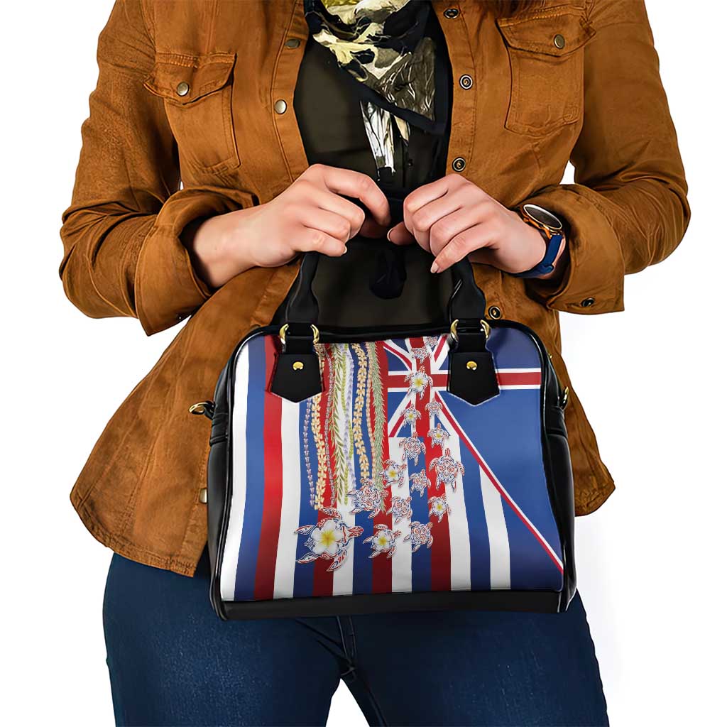 Hawaiian Polynesian Tribal Turtles Shoulder Handbag with Lei and Flag Style