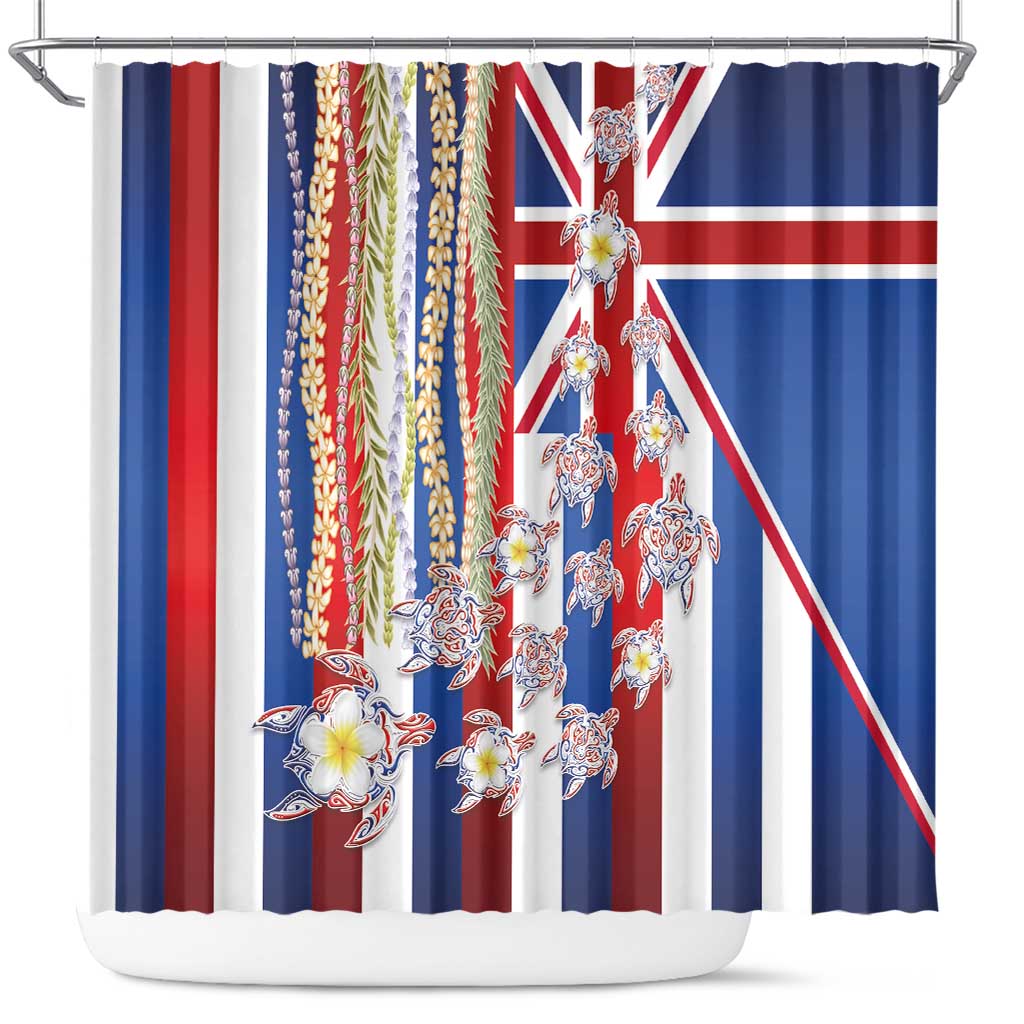Hawaiian Polynesian Tribal Turtles Shower Curtain with Lei and Flag Style