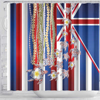 Hawaiian Polynesian Tribal Turtles Shower Curtain with Lei and Flag Style