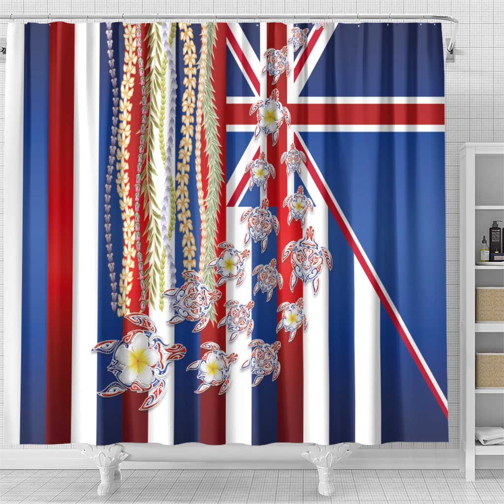 Hawaiian Polynesian Tribal Turtles Shower Curtain with Lei and Flag Style
