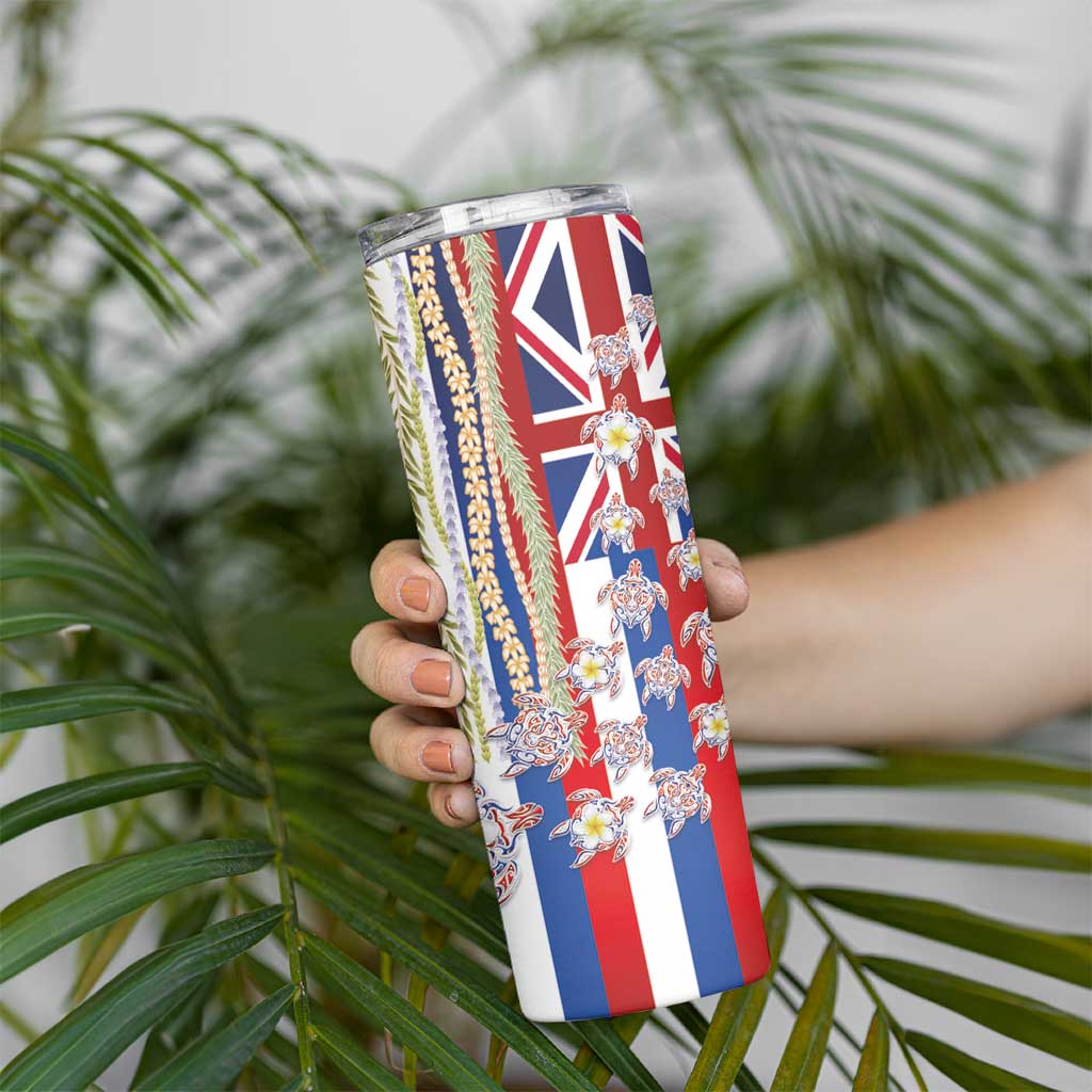 Hawaiian Polynesian Tribal Turtles Skinny Tumbler with Lei and Flag Style LT03 - Polynesian Pride