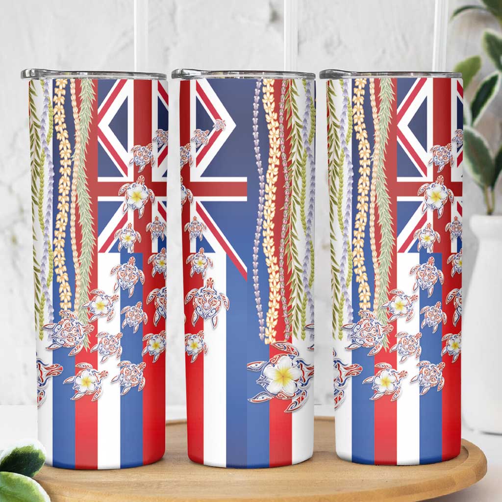 Hawaiian Polynesian Tribal Turtles Skinny Tumbler with Lei and Flag Style LT03 - Polynesian Pride
