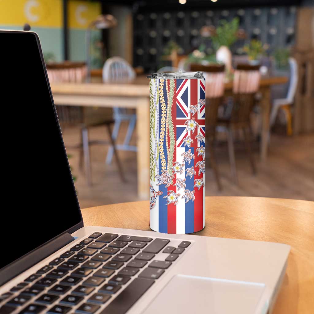 Hawaiian Polynesian Tribal Turtles Skinny Tumbler with Lei and Flag Style LT03 - Polynesian Pride
