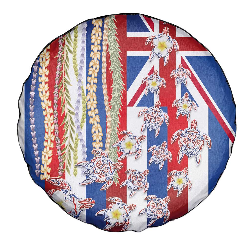 Hawaiian Polynesian Tribal Turtles Spare Tire Cover with Lei and Flag Style