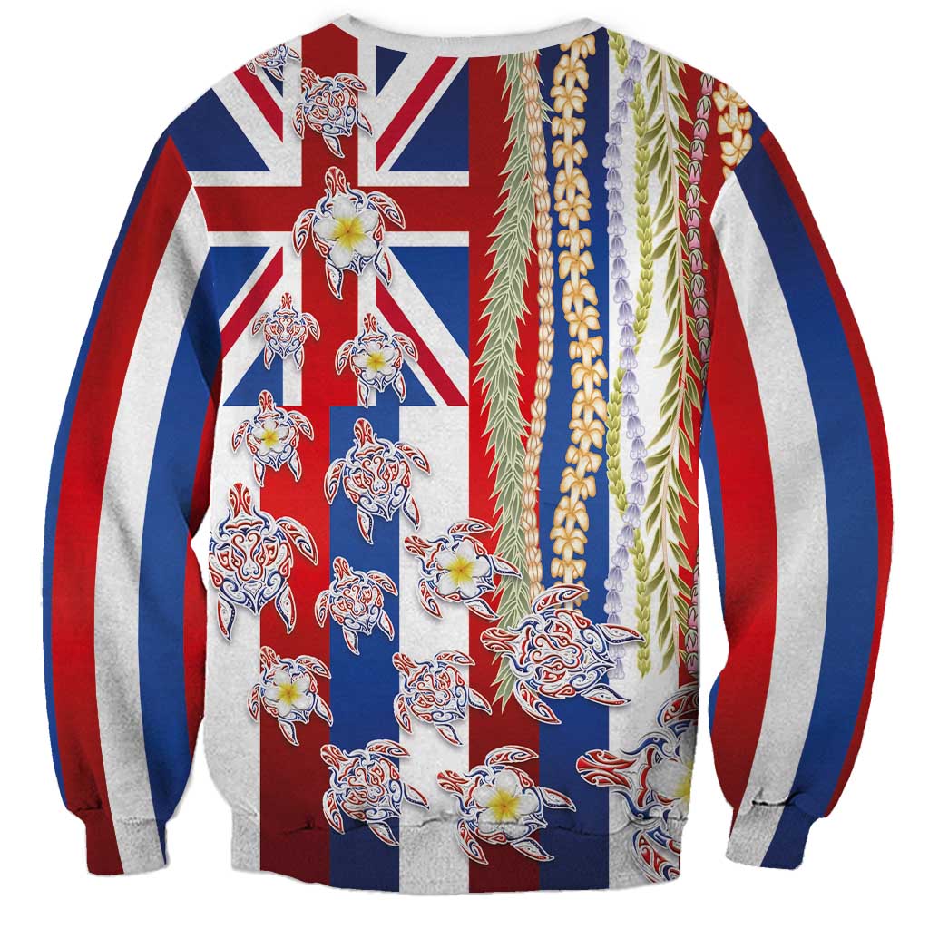 Hawaiian Polynesian Tribal Turtles Sweatshirt with Lei and Flag Style
