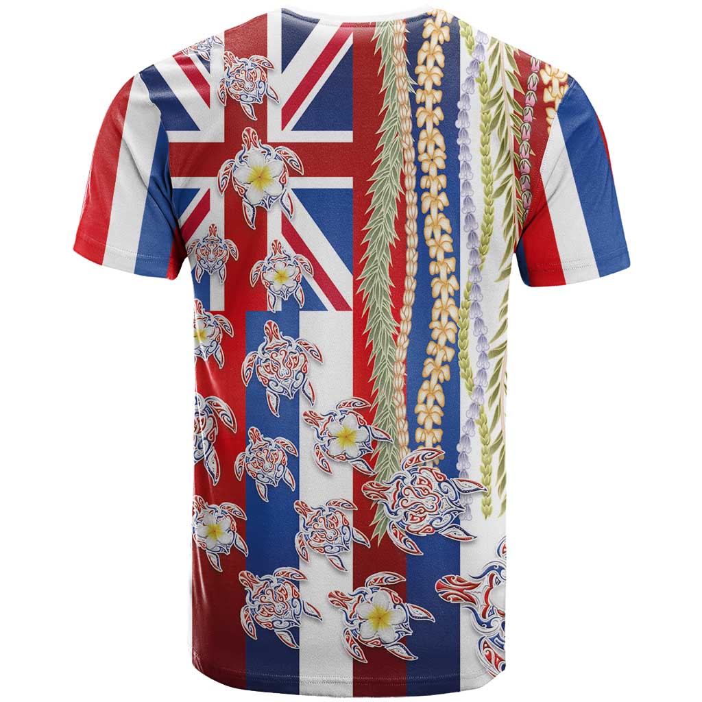 Hawaiian Polynesian Tribal Turtles T Shirt with Lei and Flag Style