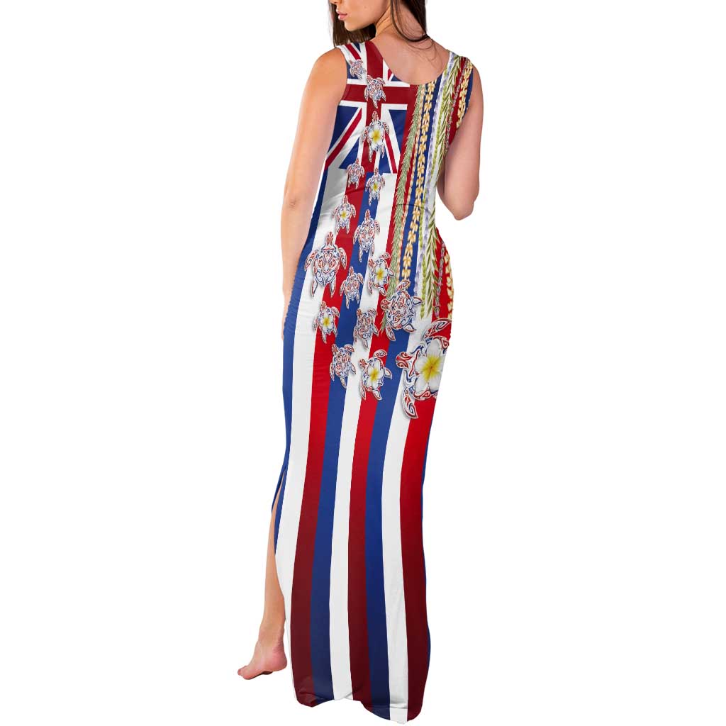 Hawaiian Polynesian Tribal Turtles Tank Maxi Dress with Lei and Flag Style