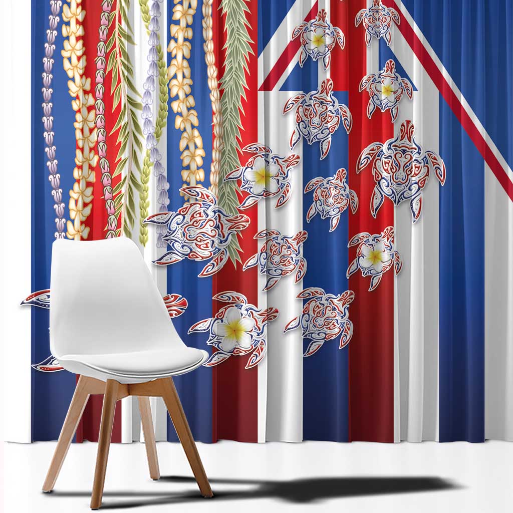 Hawaiian Polynesian Tribal Turtles Window Curtain with Lei and Flag Style