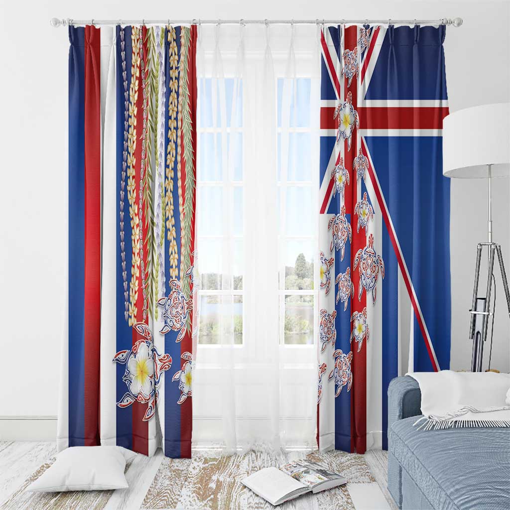 Hawaiian Polynesian Tribal Turtles Window Curtain with Lei and Flag Style
