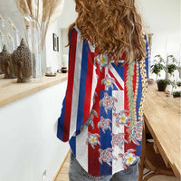 Hawaiian Polynesian Tribal Turtles Women Casual Shirt with Lei and Flag Style LT03 - Polynesian Pride