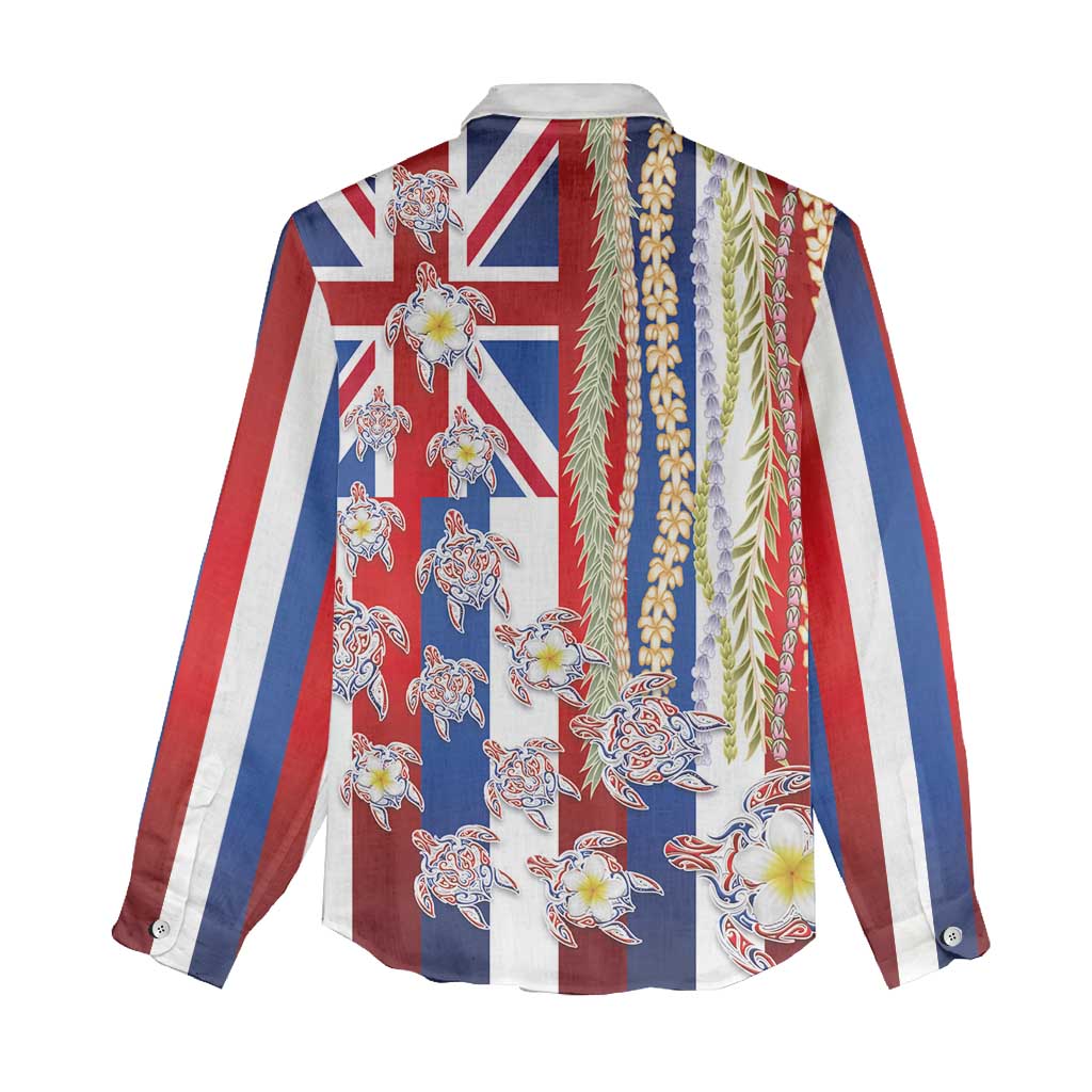Hawaiian Polynesian Tribal Turtles Women Casual Shirt with Lei and Flag Style LT03 - Polynesian Pride