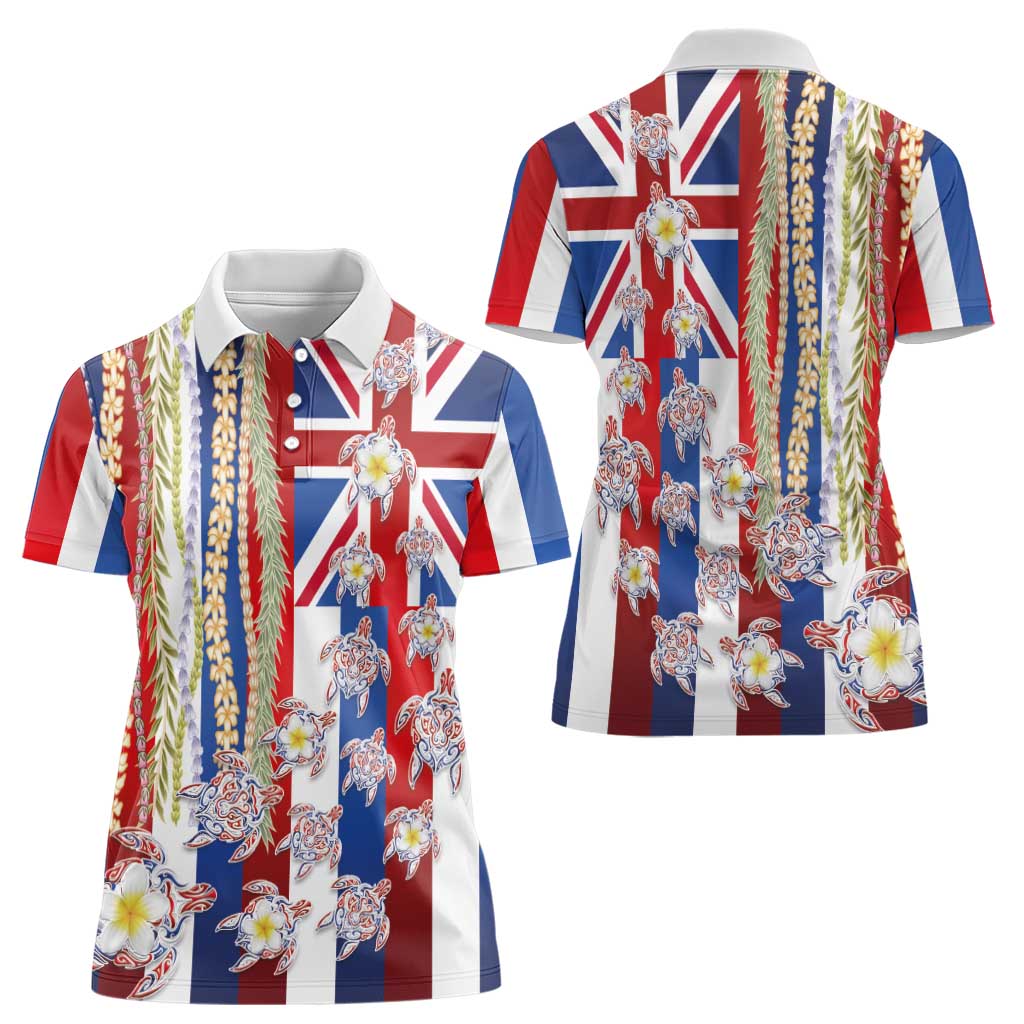 Hawaiian Polynesian Tribal Turtles Women Polo Shirt with Lei and Flag Style LT03 - Polynesian Pride