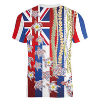 Hawaiian Polynesian Tribal Turtles Women V-Neck T-Shirt with Lei and Flag Style LT03 - Polynesian Pride