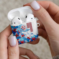 Hawaiian Tribal Manta Ray AirPods Case Kakau Tattoo and Flowers Surfing Waves Pattern Ocean Color LT03 - Polynesian Pride